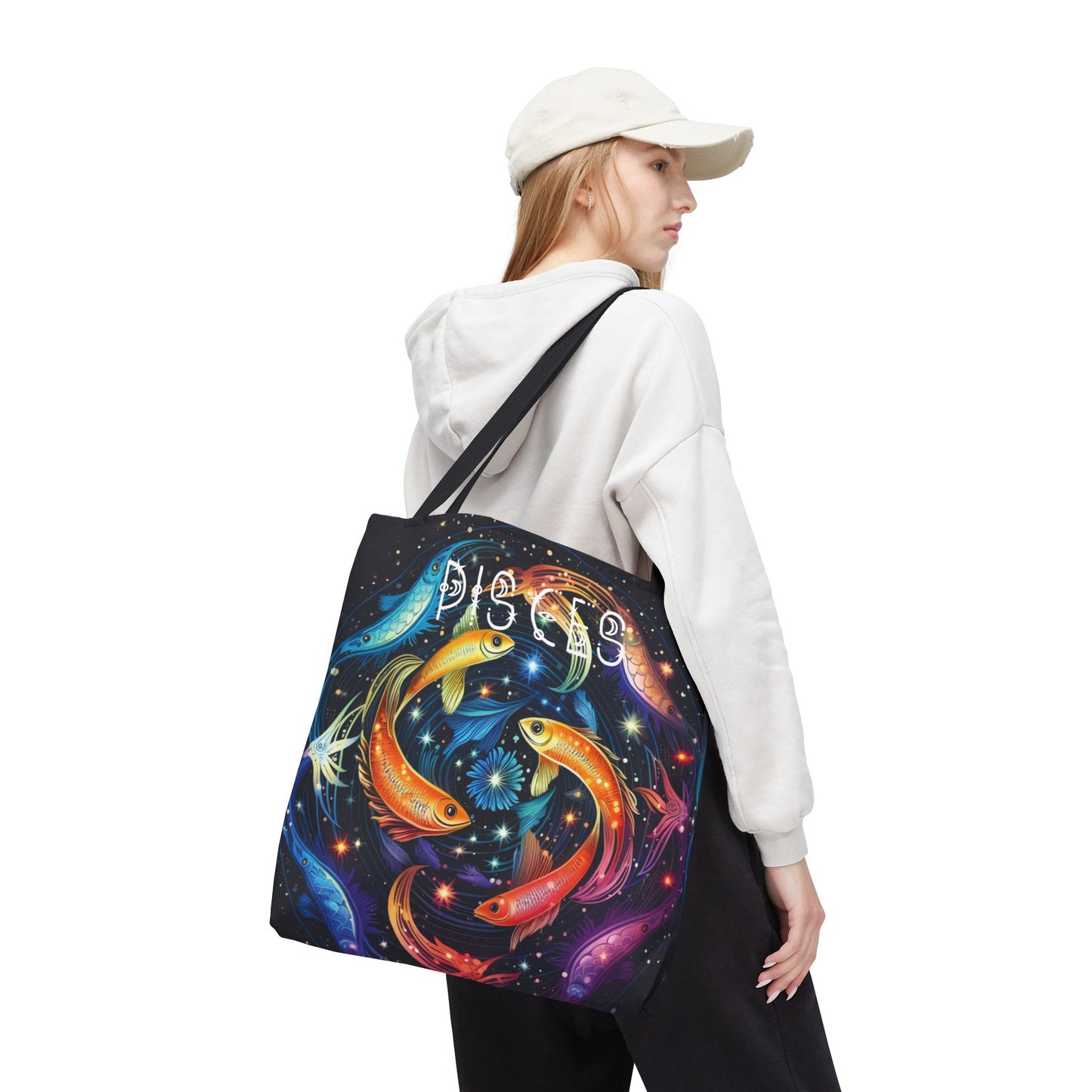 Celestial Pisces Tote Bag, Zodiac Bag, Astrological Gift, Astrology Lovers Gift, Colorful Cosmic Bag, Reusable Shopping Bag, Beach Bag, Book Bag