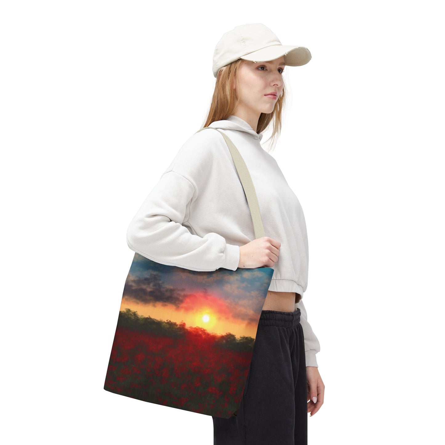 Vibrant Sunset Tote Bag, Artistic Canvas Bag, Floral Shopping Tote, Reusable Shopping Bag, Gift for Nature Lovers