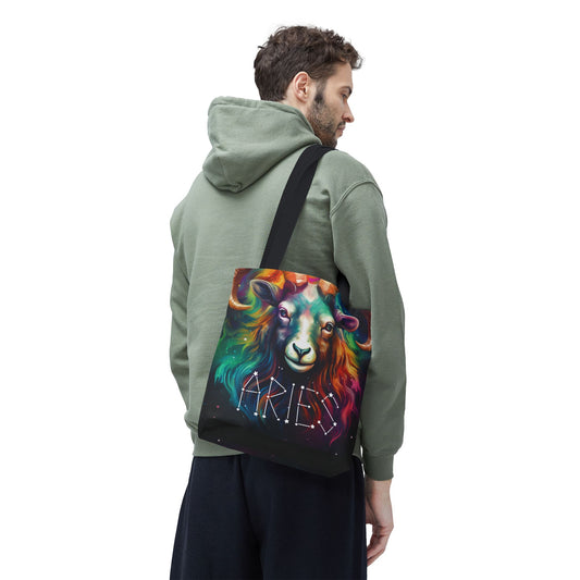 Colorful Aries Zodiac Tote Bag - Astrology Gift, Celestial Tote, Stars & Horoscope Bag, Reusable Shopping Bag, Cosmic Bag
