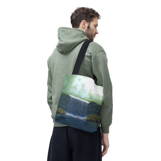 Secret Waterfall Tote Bag, Nature Lover Gift, Reusable Shopping Bag, Stylish Beach Bag, Gift for Hikers, Travel Bag