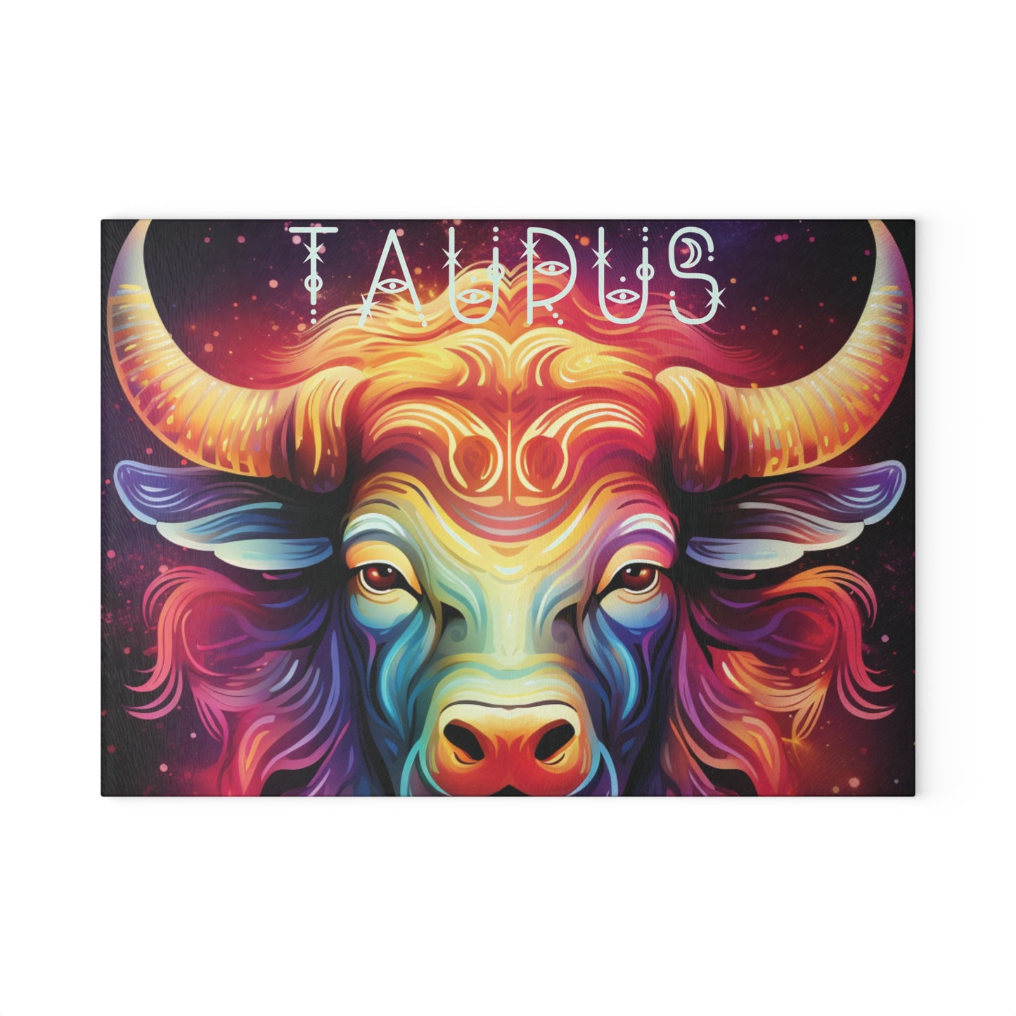 Vibrant Taurus Glass Cutting Board - Zodiac Gift, Kitchen Decor, Astrology Lover's Essential, Unique Housewarming Gift, Colorful Homeware