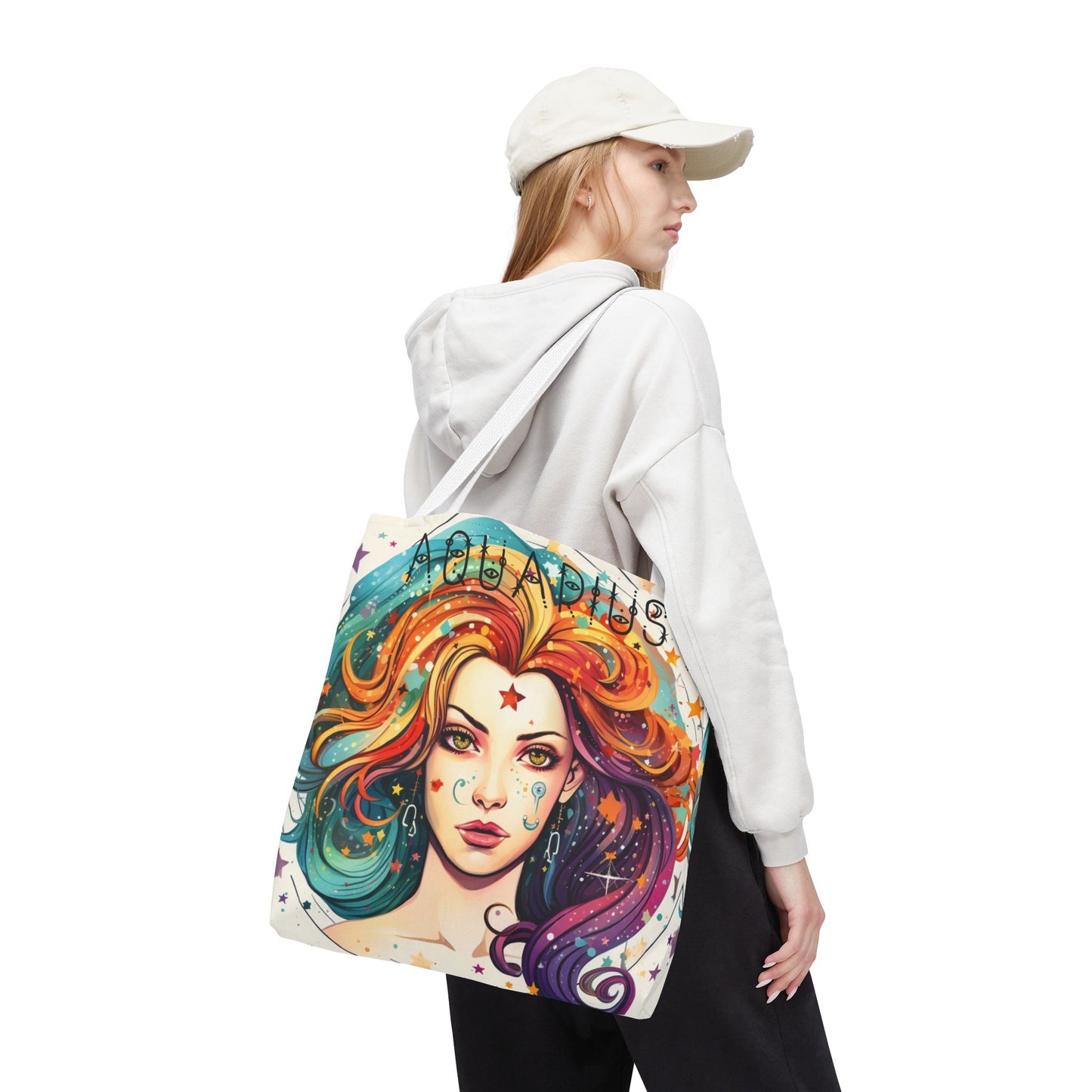 Aquarius Tote Bag with Colorful Astrology Design, Star Sign Bag, Zodiac Gift, Astrology Lover Tote, Personalized Birthday Present