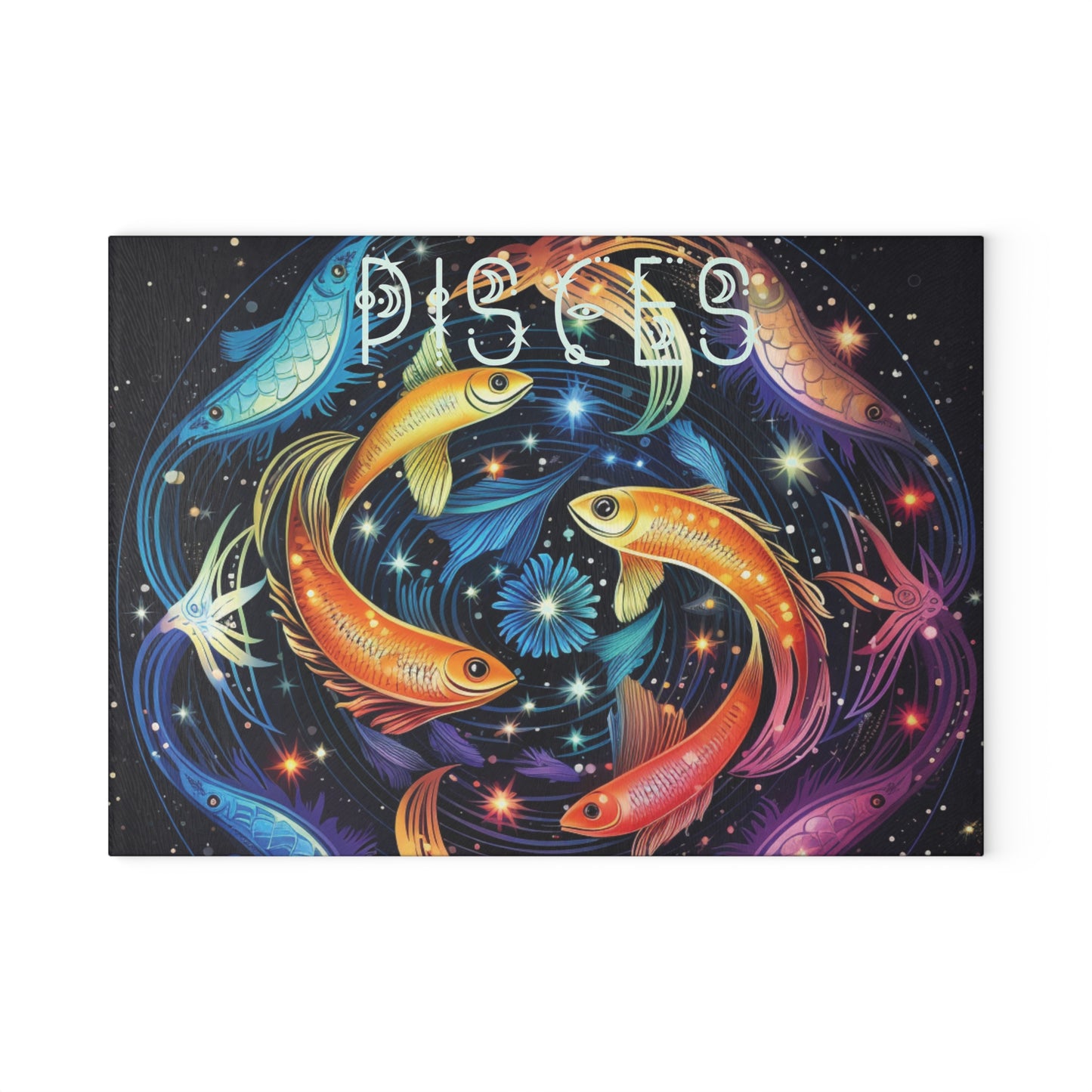 Vibrant Zodiac Glass Cutting Board - Pisces Art, Kitchen Decor, Gift for Astrologers, Cooking Accessory, Home Decor