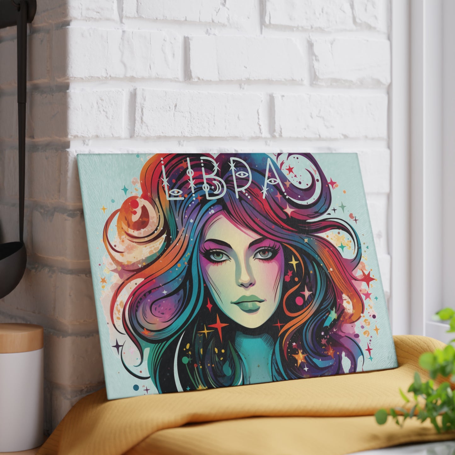 Astrology Libra Cutting Board, Personalized Kitchen Gift, Horoscope Decor, Unique Gift for Chefs, Celestial Glass Cutting Board