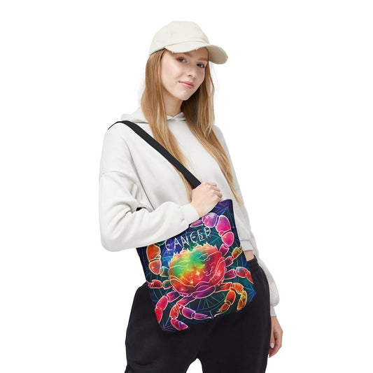 Vibrant Cancer Zodiac Tote Bag - Astrology Gift, Colorful Beach Bag, Horoscope Accessory, Cancer Sign Book Bag, Reusable Shopping Bag
