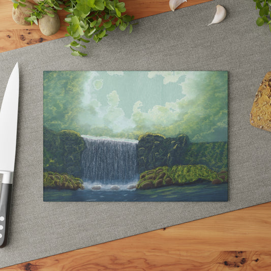 Scenic Glass Cutting Board - Waterfall Artwork, Kitchen Decor, Gift for Cooks, Housewarming, Nature Lovers,