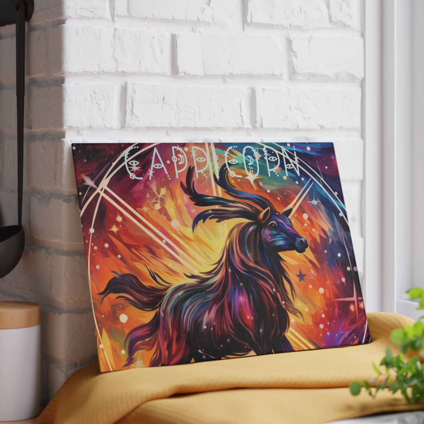 Celestial Capricorn Glass Cutting Board, Zodiac Sign Gift, Astrology Kitchen Decor, Unique Home Accessory, Perfect for Housewarming