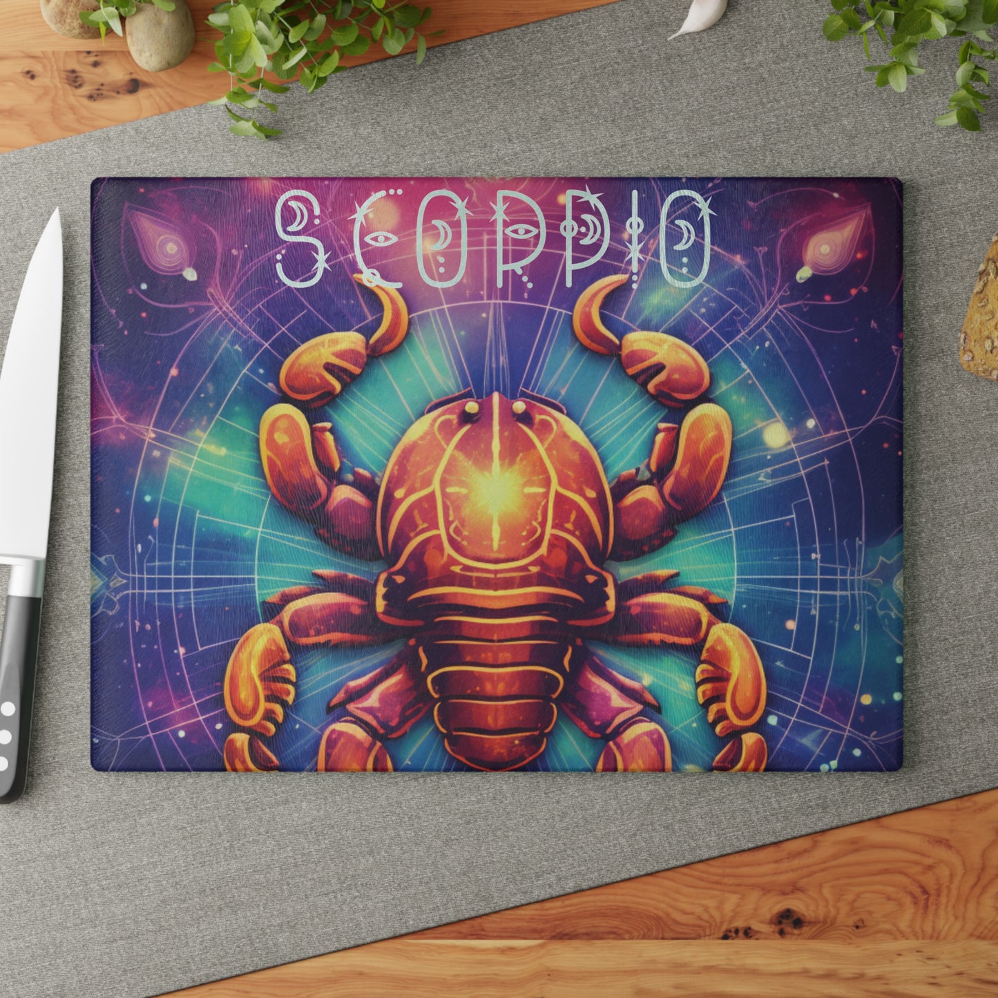 Astrological Scorpio Glass Cutting Board, Unique Kitchen Decor, Gift for Astrology Lovers, Home Barware, Perfect for Birthdays