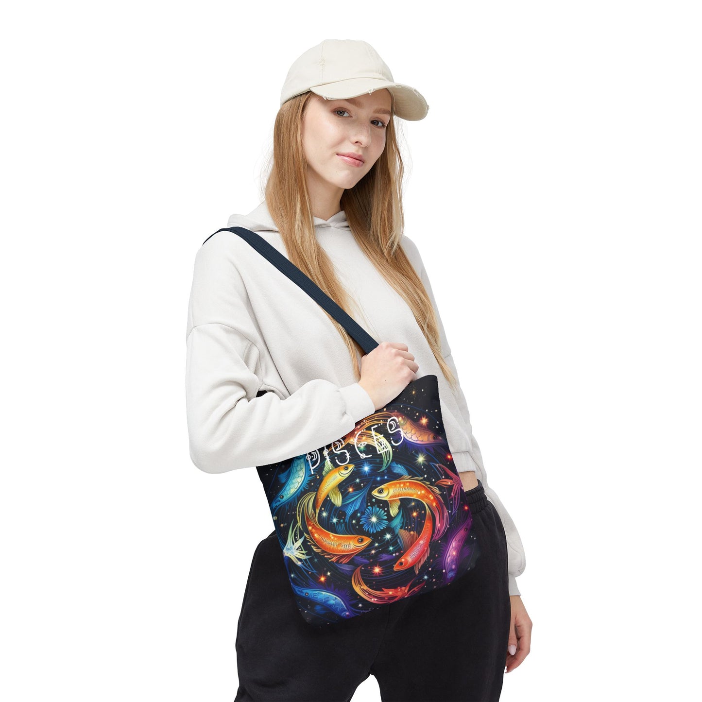 Celestial Pisces Tote Bag, Zodiac Bag, Astrological Gift, Astrology Lovers Gift, Colorful Cosmic Bag, Reusable Shopping Bag, Beach Bag, Book Bag
