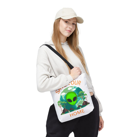 Alien Tote Bag, Earth Day Gift, Planet-Loving Gift, Reusable Shopping Bag, Science Fiction Lovers, Green Tote, Save Earth
