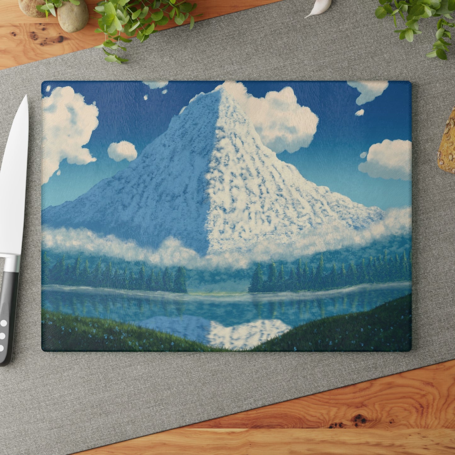 Beautiful Mountain Landscape Glass Cutting Board, Kitchen Gift, Home Decor, Cooking Essentials, Nature Lover's Gift, Housewarming