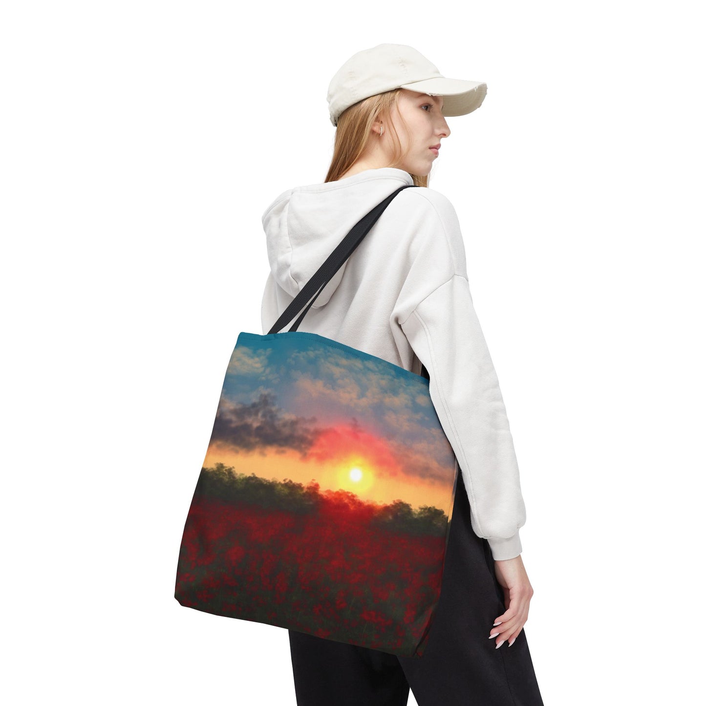 Vibrant Sunset Tote Bag, Artistic Canvas Bag, Floral Shopping Tote, Reusable Shopping Bag, Gift for Nature Lovers