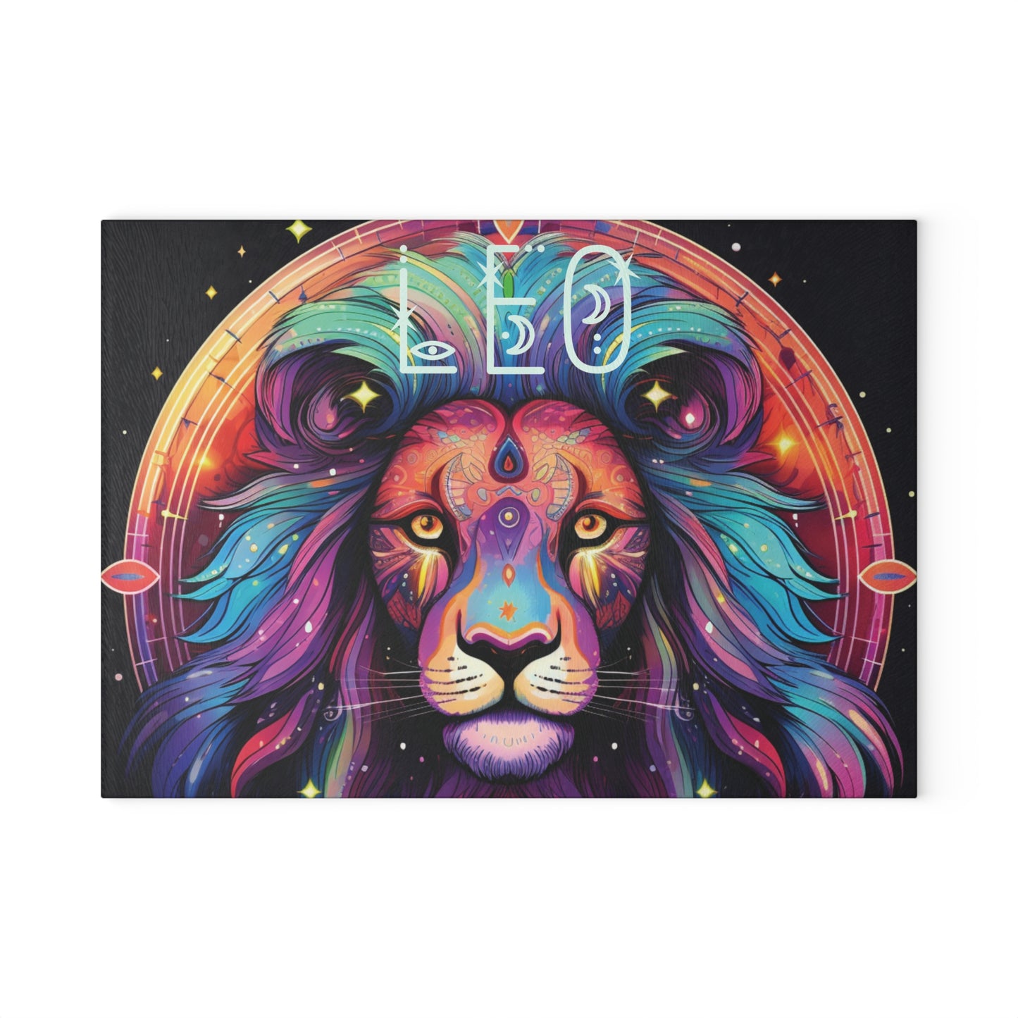 Vibrant Leo Zodiac Glass Cutting Board, Astrology Gift, Colorful Kitchen Decor, Unique Home Accent, Leo Sign Gift Idea
