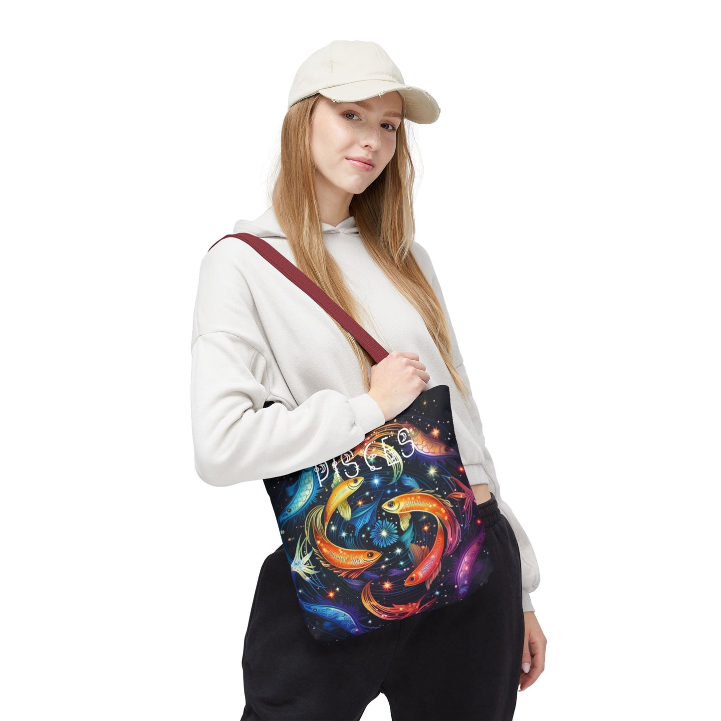 Celestial Pisces Tote Bag, Zodiac Bag, Astrological Gift, Astrology Lovers Gift, Colorful Cosmic Bag, Reusable Shopping Bag, Beach Bag, Book Bag