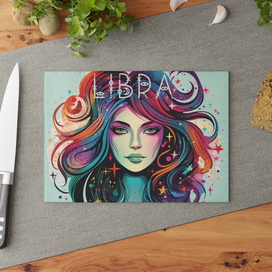 Astrology Libra Cutting Board, Personalized Kitchen Gift, Horoscope Decor, Unique Gift for Chefs, Celestial Glass Cutting Board