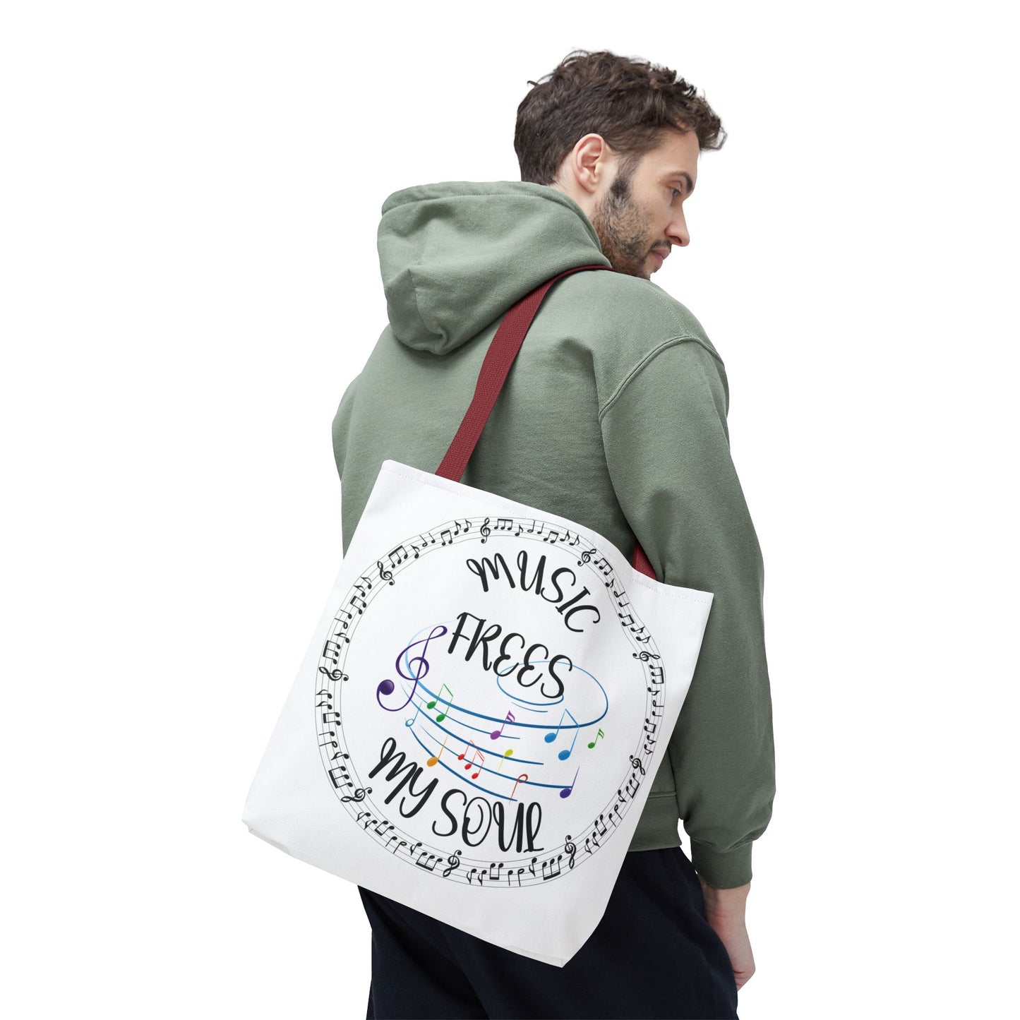 Musical Tote Bag - "Music Frees My Soul" - Perfect for Music Lovers, Gifts for Musicians, Concert Goers, Reusable Shopping Bag