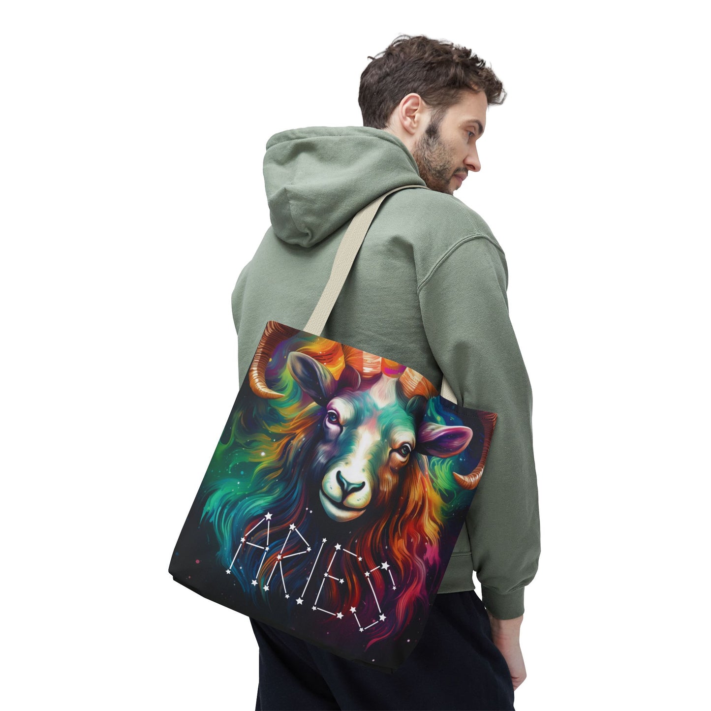Colorful Aries Zodiac Tote Bag - Astrology Gift, Celestial Tote, Stars & Horoscope Bag, Reusable Shopping Bag, Cosmic Bag