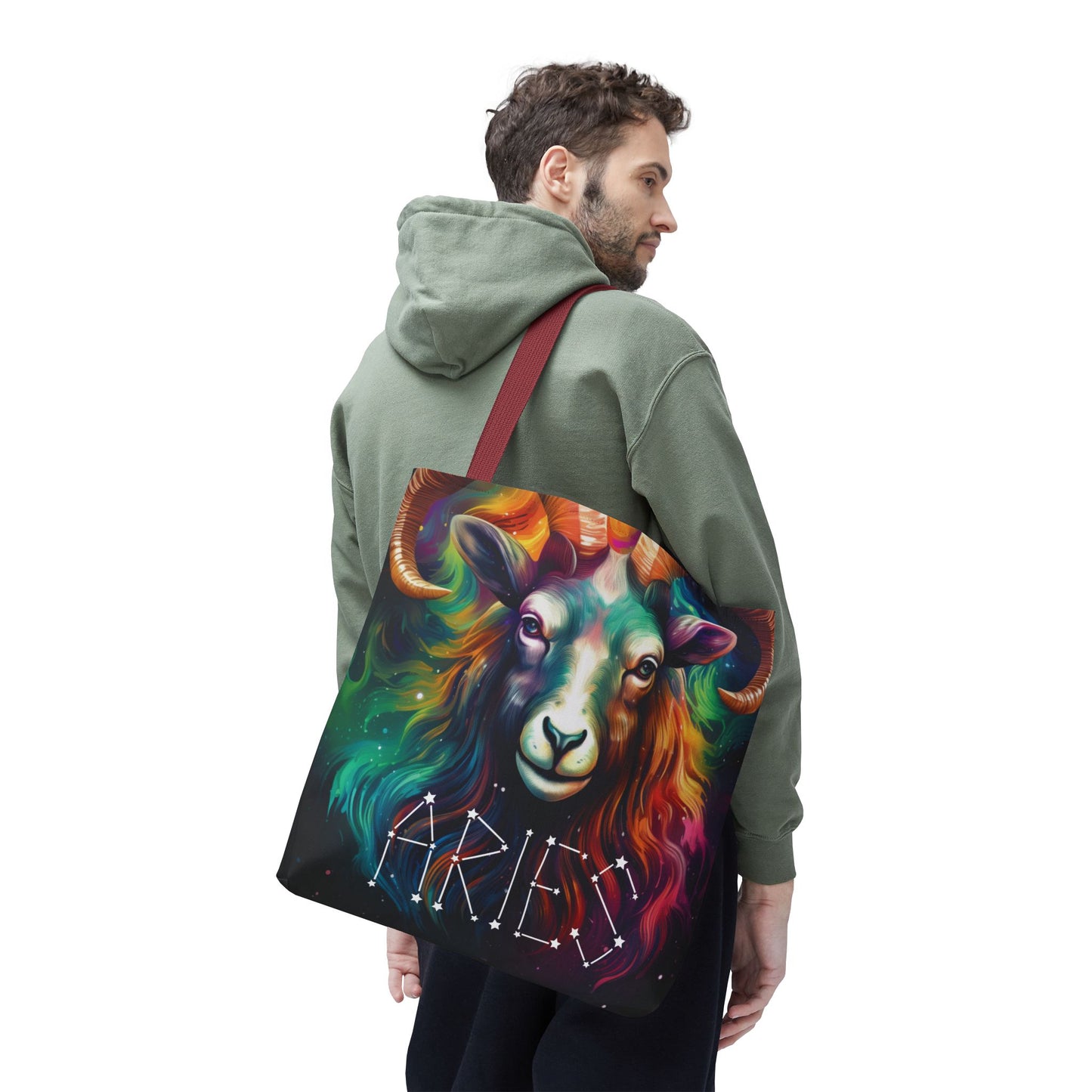 Colorful Aries Zodiac Tote Bag - Astrology Gift, Celestial Tote, Stars & Horoscope Bag, Reusable Shopping Bag, Cosmic Bag