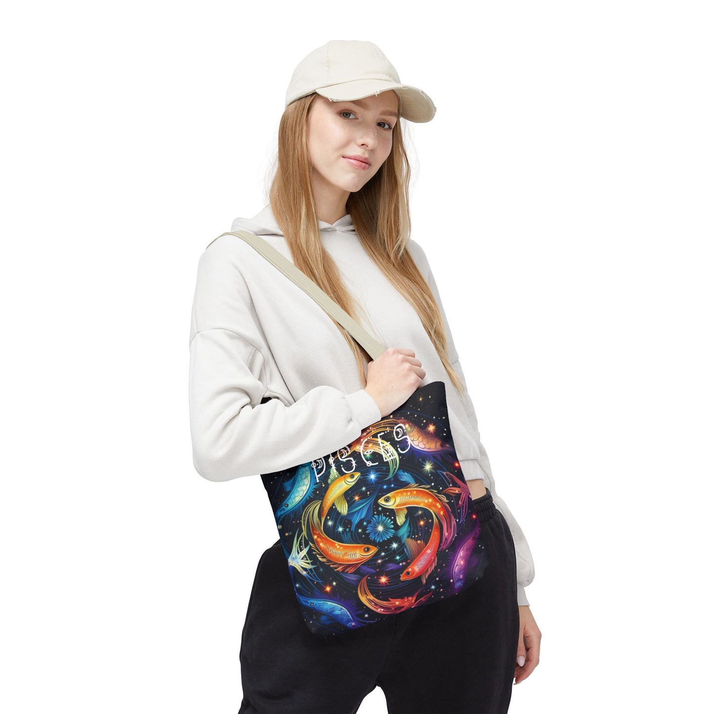 Celestial Pisces Tote Bag, Zodiac Bag, Astrological Gift, Astrology Lovers Gift, Colorful Cosmic Bag, Reusable Shopping Bag, Beach Bag, Book Bag