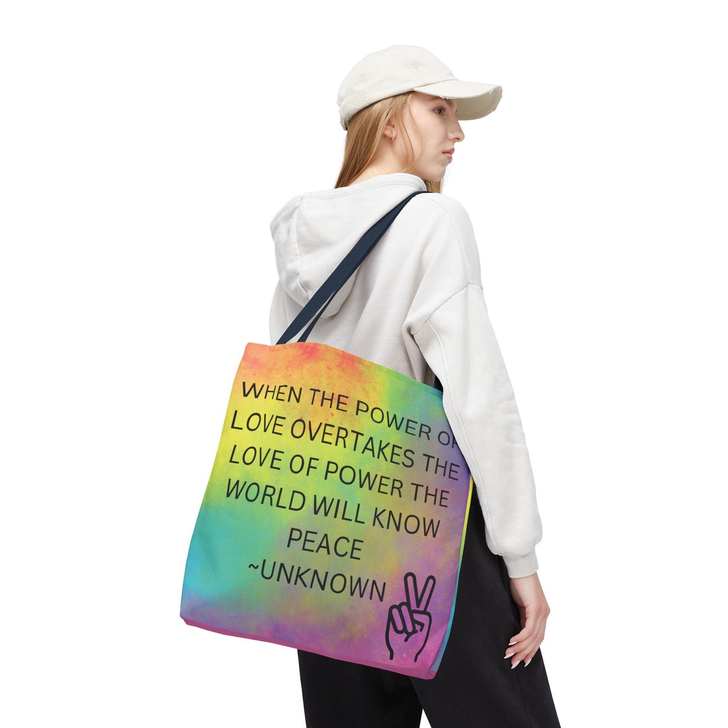 Colorful Peace Quote Tote Bag, Book Bag for Students, Beach Tote, Reusable Shopping Bag, Inspirational Handbag