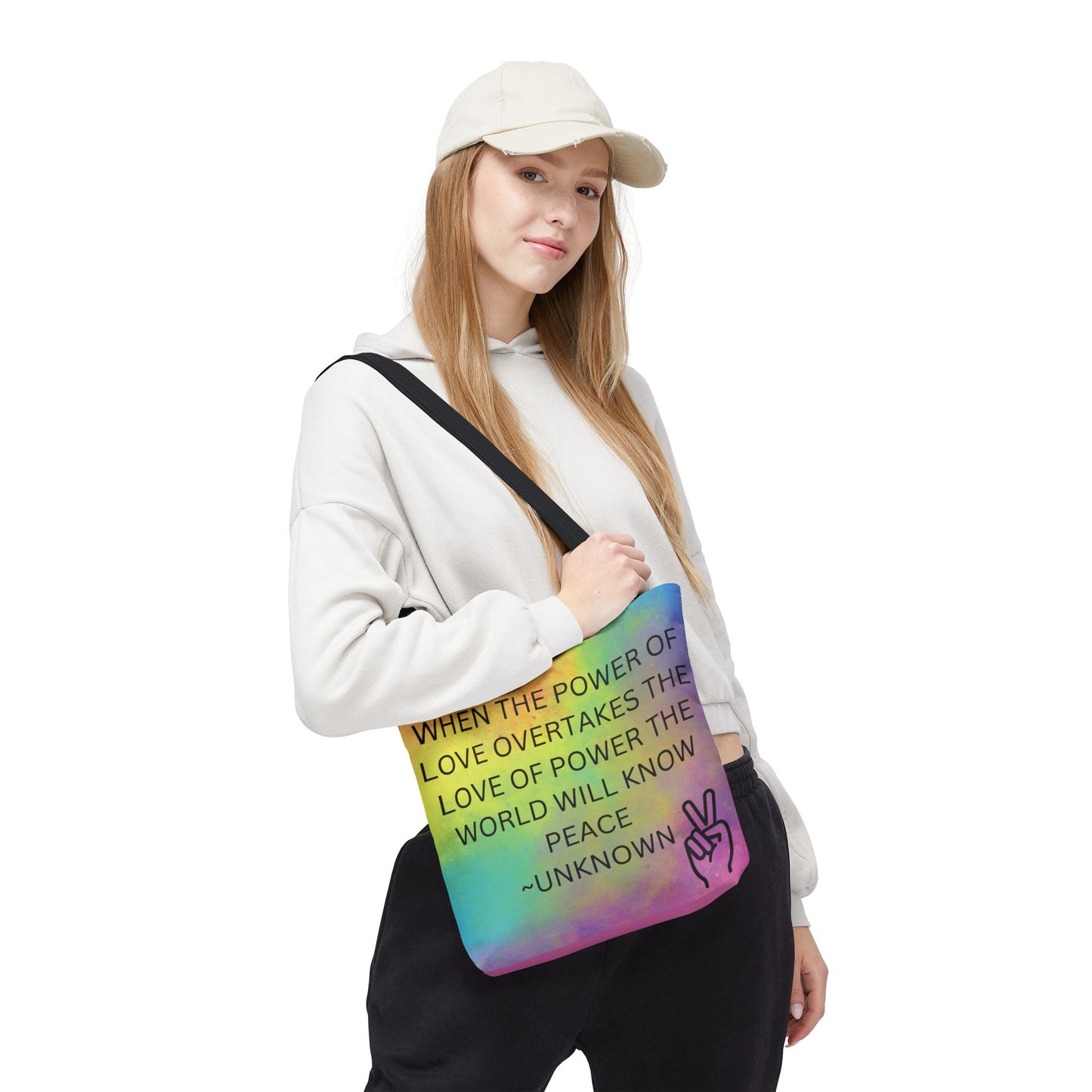 Colorful Peace Quote Tote Bag, Book Bag for Students, Beach Tote, Reusable Shopping Bag, Inspirational Handbag