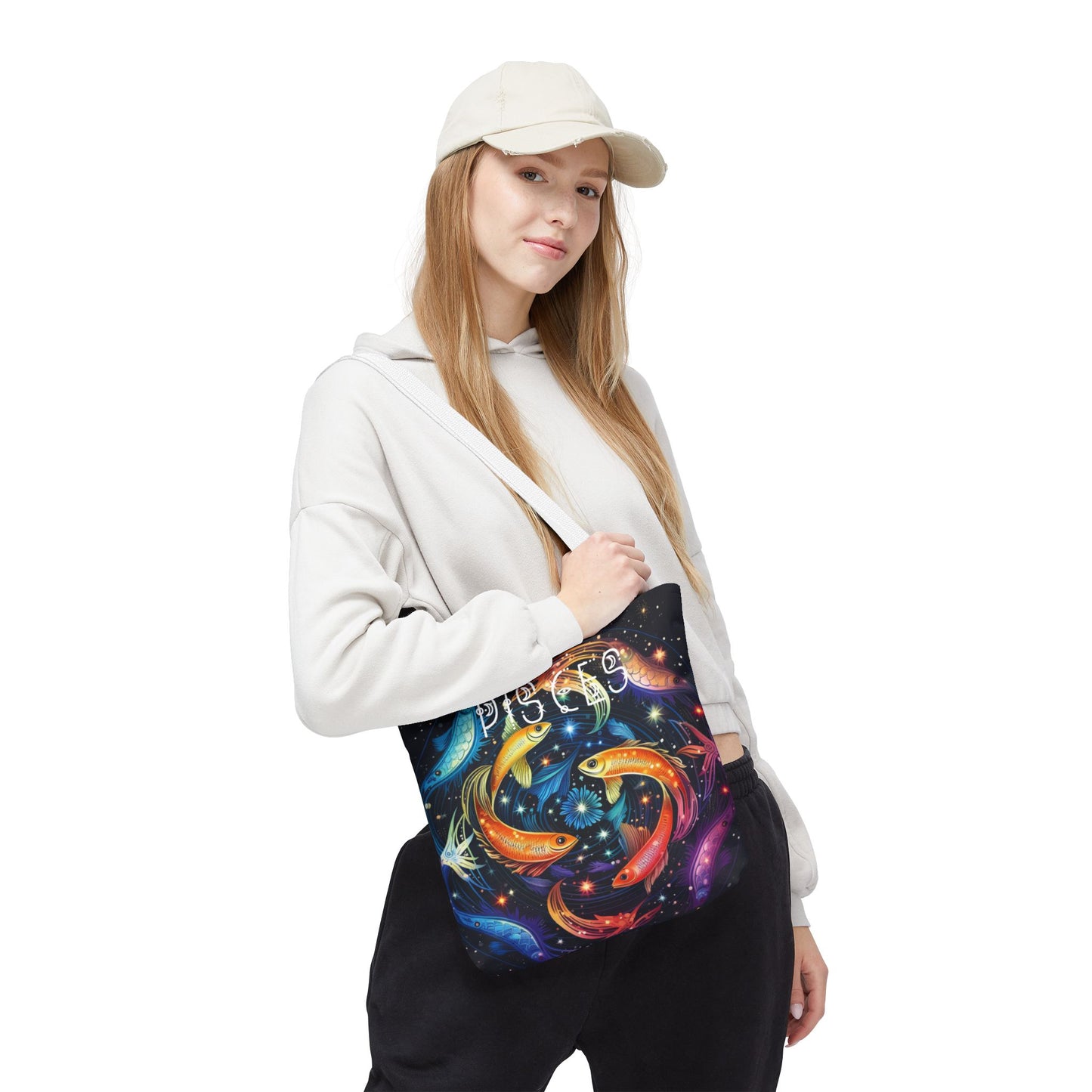 Celestial Pisces Tote Bag, Zodiac Bag, Astrological Gift, Astrology Lovers Gift, Colorful Cosmic Bag, Reusable Shopping Bag, Beach Bag, Book Bag
