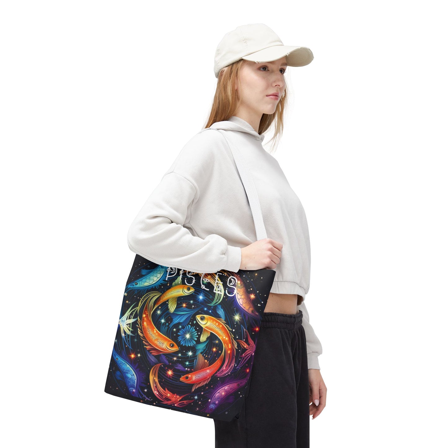 Celestial Pisces Tote Bag, Zodiac Bag, Astrological Gift, Astrology Lovers Gift, Colorful Cosmic Bag, Reusable Shopping Bag, Beach Bag, Book Bag