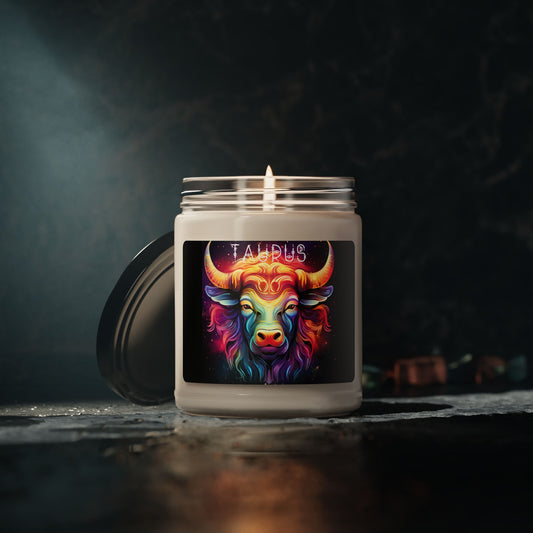 Vibrant Taurus Scented Soy Candle, 9oz Candle, Zodiac Decor, Gift for Taurus, Home Fragrance, Astrology Candle, Colorful Candle