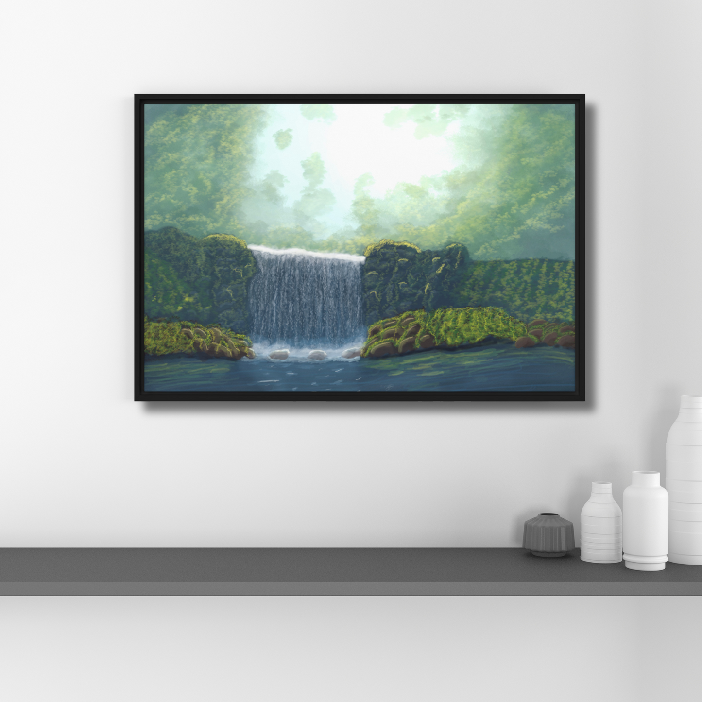 "Secret Waterfall" Painting Framed Canvas Print