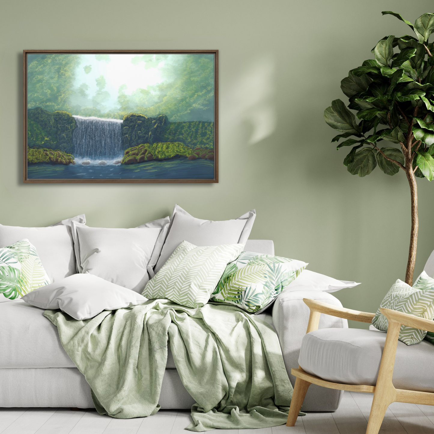 "Secret Waterfall" Painting Framed Canvas Print