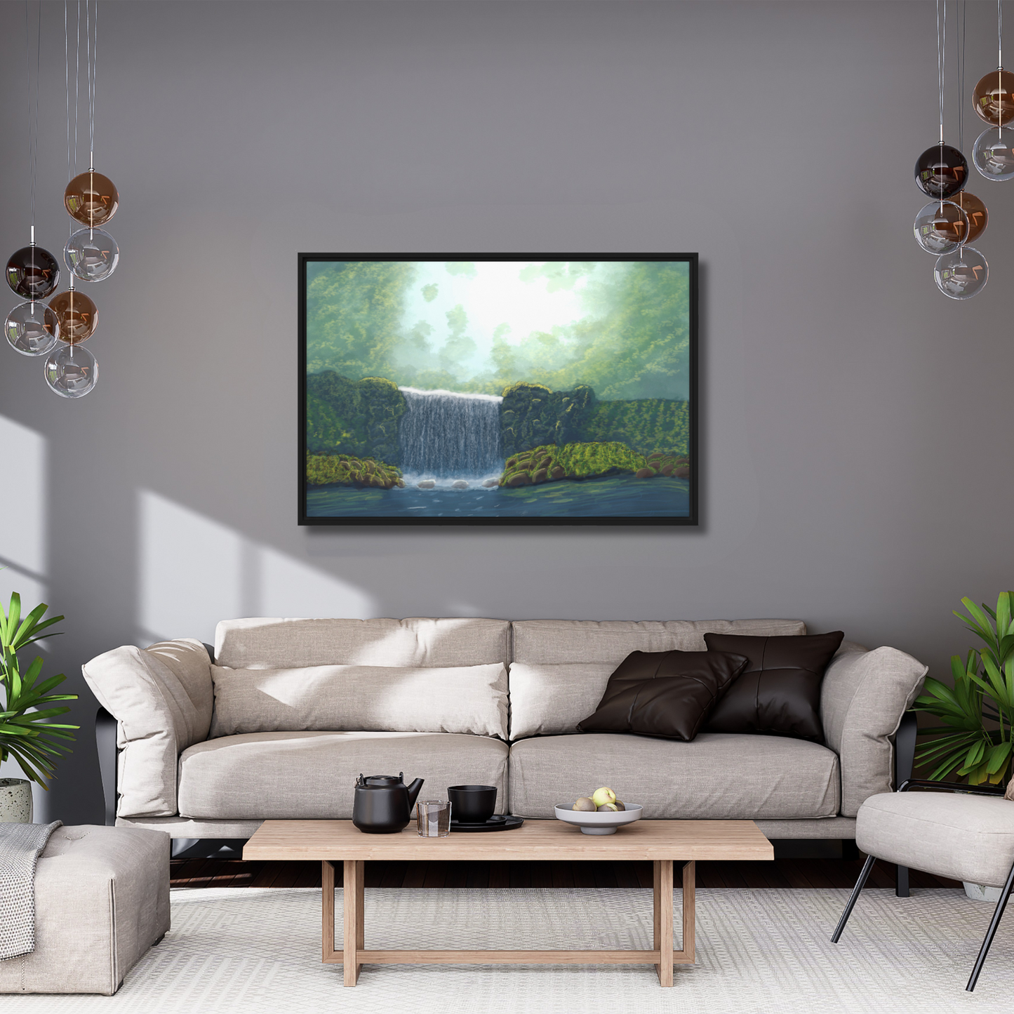 "Secret Waterfall" Painting Framed Canvas Print