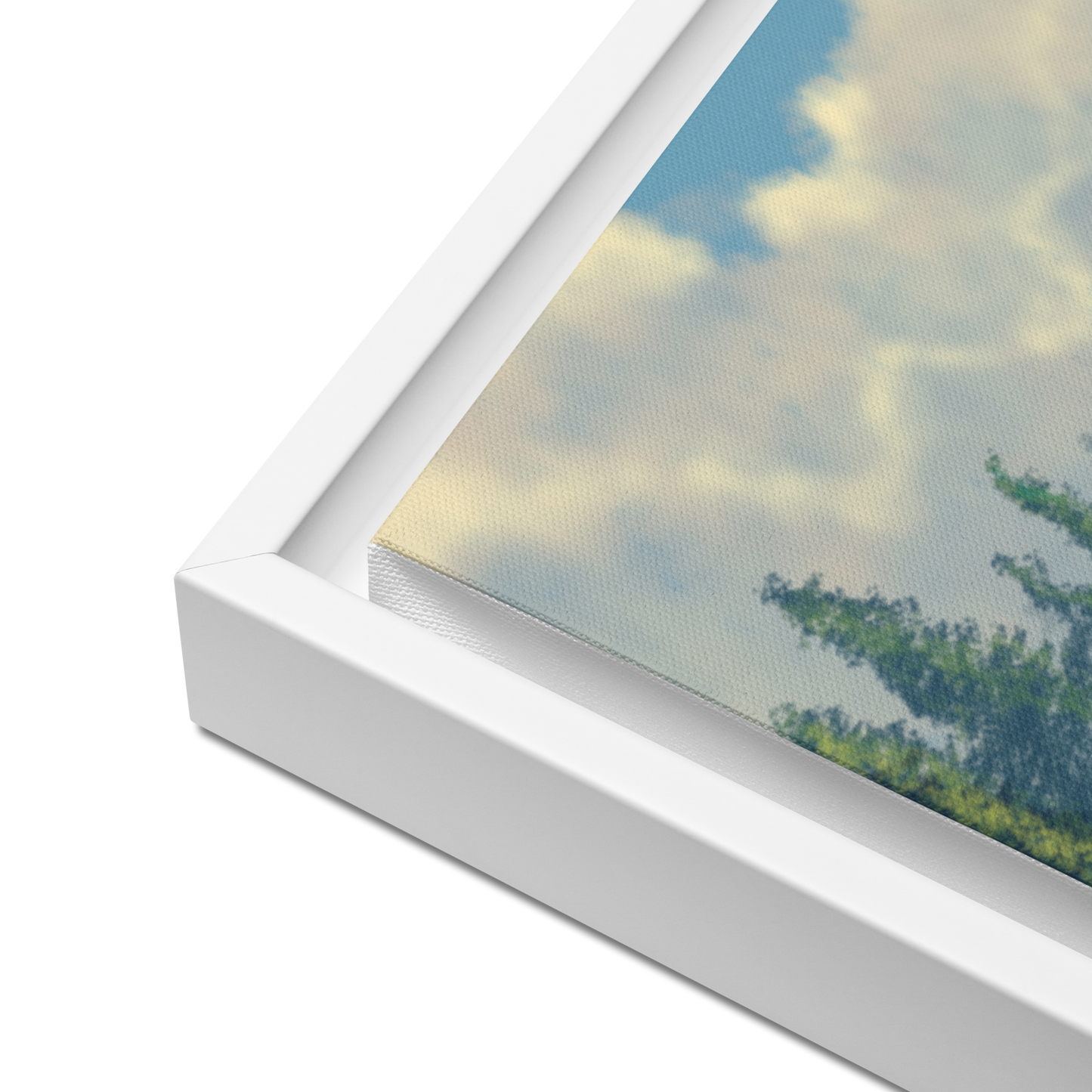 "Cabin On The Lake" Painting Framed Canvas Print