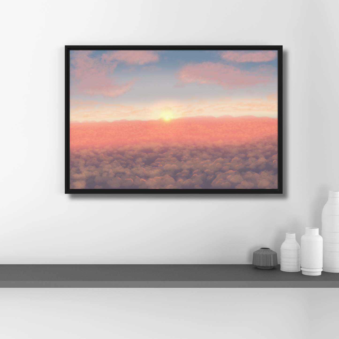 "Sunrise Above The Clouds" Painting Framed Canvas Print