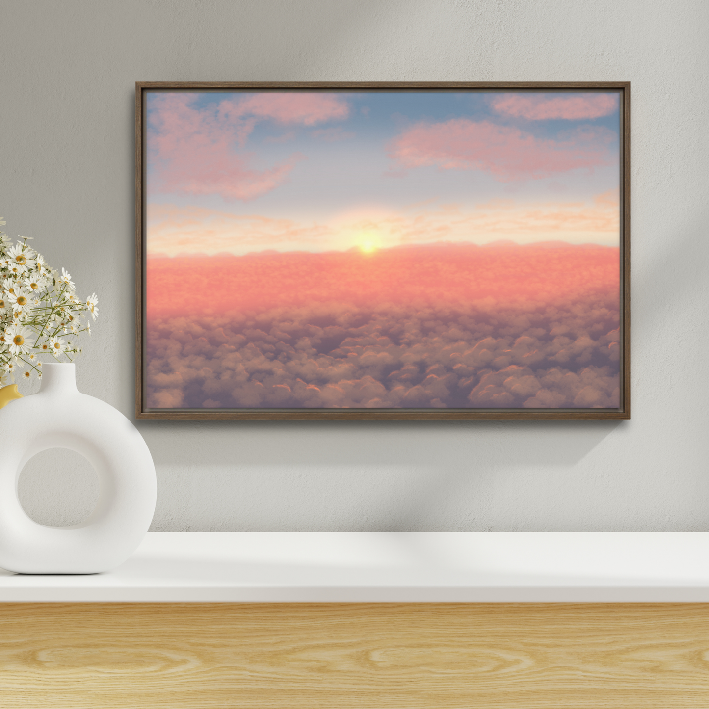 "Sunrise Above The Clouds" Painting Framed Canvas Print