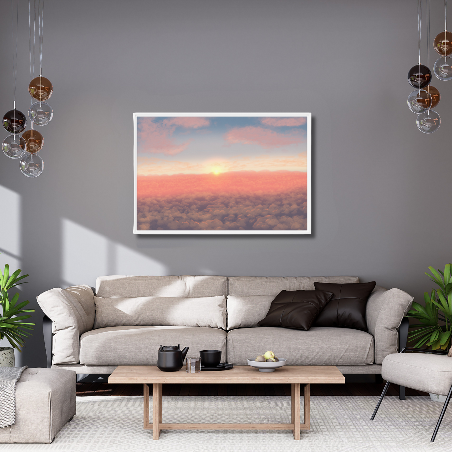 "Sunrise Above The Clouds" Painting Framed Canvas Print