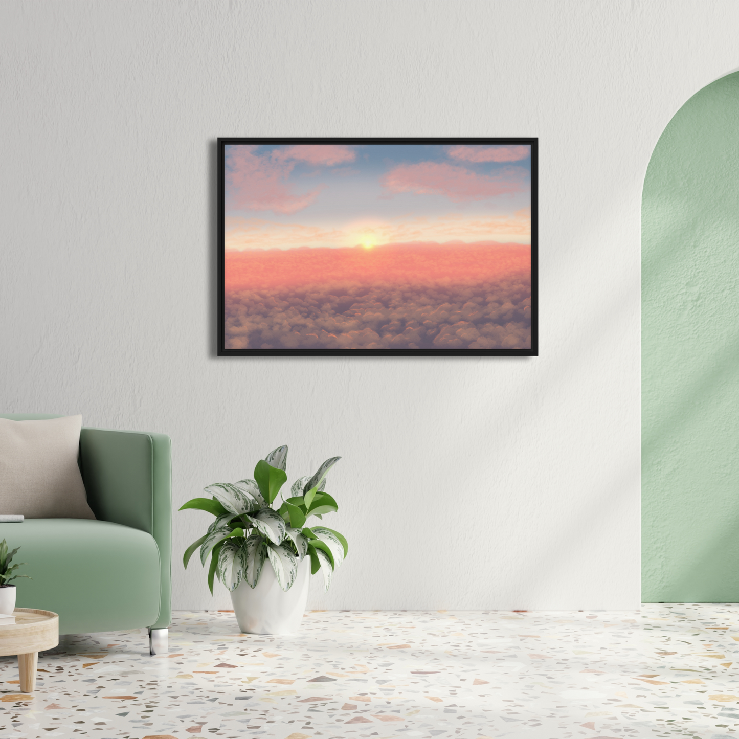 "Sunrise Above The Clouds" Painting Framed Canvas Print